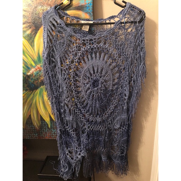 Periwinkle Blue Macrame Top - Picture 1 of 2